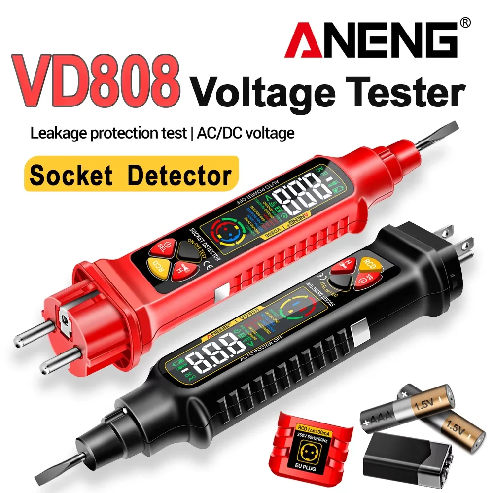Circuit Breaker Finder - เครื่องทดสอบเต้ารับไฟฟ้าดิจิทัล ANENG VD808 ตรวจจับแรงดันไฟฟ้า AC/DC ขั้วไฟฟ้า