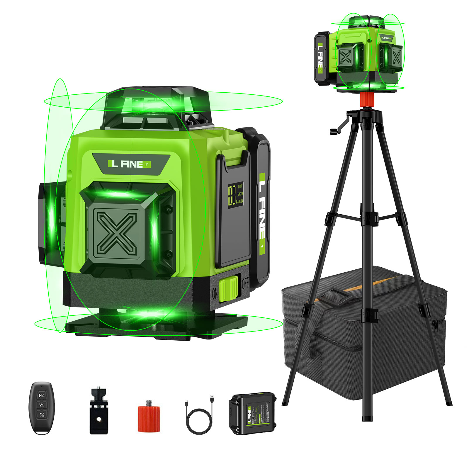 Home Improvement Items - ระดับเลเซอร์ปรับระดับตัวเองแนวนอนแนวตั้ง Cross 16 เส้นสีเขียว Nivel เลเซอร์ชาร์จ