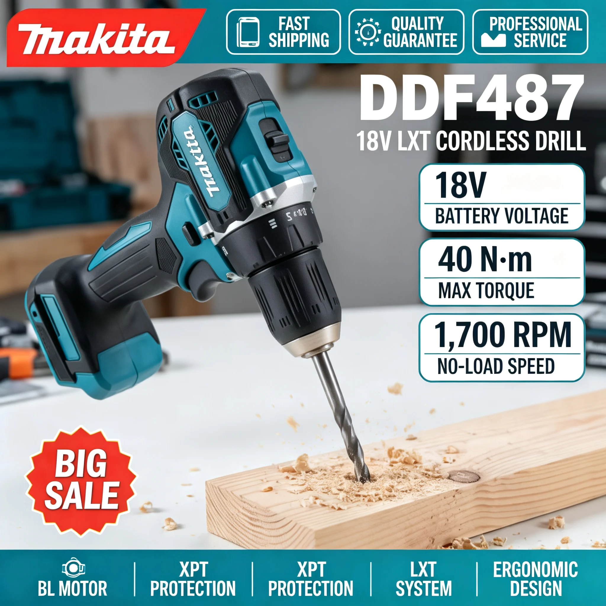 Home Improvement Items - สว่านไร้สาย Makita DDF487 18V แบบมอเตอร์ไร้แปรงถ่าน แรงบิด